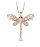 Collar Largo Libelula Con Cristales y Onix Oro 14K Laminado Rosa