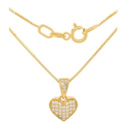 Cadena Gargantilla Corazon Zirconias 0.9 cm Oro Solido 10k
