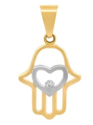 Dije Mano Fatima Corazón Oro Sólido 10k