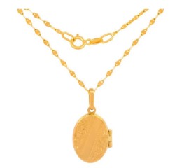 Cadena Con Dije Relicario Oval 2 Vistas Facetado Oro Sólido 10k