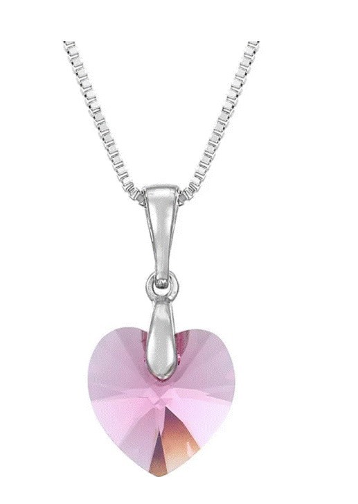 Collar y Dije Corazón Cristal Oro 14K Laminado Rosa Color