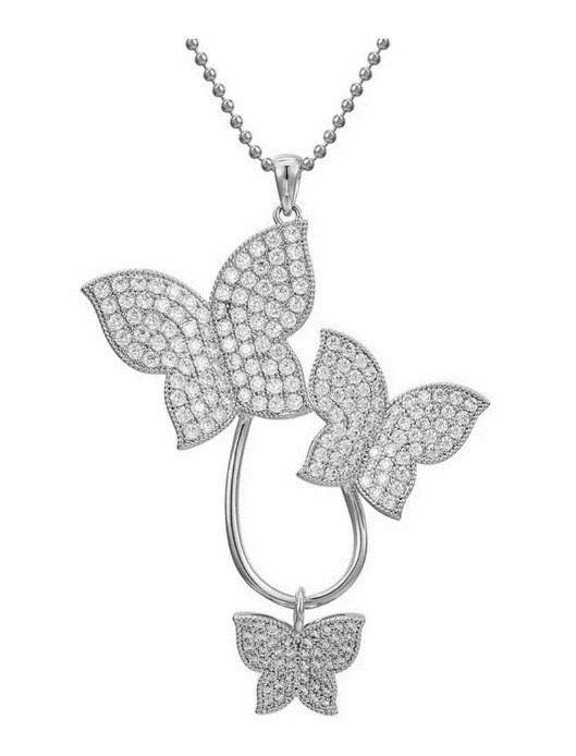 Collar Largo Mariposas Cristal Cristal Oro 14k Laminado Blanco