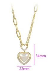 Collar Eslabones Corazon Perla Cristal Oro 14k Laminado