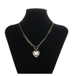 Collar Eslabones Corazon Perla Cristal Oro 14k Laminado