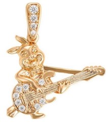 Dije Conejo Guitarra Cristales Y Cadena Oro 14k Laminado