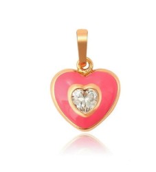 Collar Corazón Rosa Cristal Oro 18k Laminado