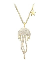 Collar Largo Dije Medusa Cristales Oro 14k Laminado