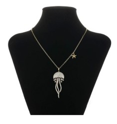 Collar Largo Dije Medusa Cristales Oro 14k Laminado