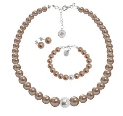 Set Collar Perlas Aretes Pulsera Zvezda Plata 0.925 Mujer Dorado