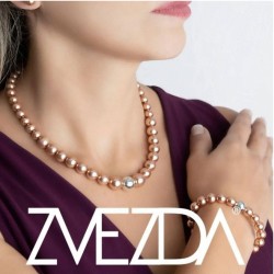 Set Collar Perlas Aretes Pulsera Zvezda Plata 0.925 Mujer Dorado