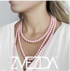 Set Collar Perlas Triple Aretes Zvezda Plata 0.925 Mujer Rosa claro