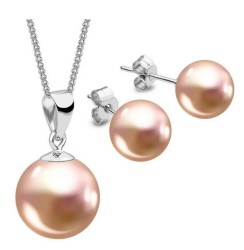 Set Collar Dije Perla Aretes Poste Zvezda Plata 0.925 Mujer Dorado