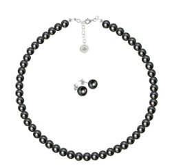 Set Collar Extensión Aretes Poste Zvezda Plata 0.925 Mujer Negro