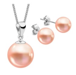 Set Collar Dije Perla Aretes Poste Zvezda Plata 0.925 Mujer Beige