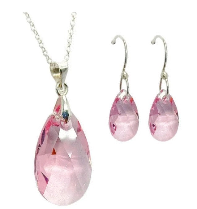 Collar y Aretes Leaves Rosa Claro plata .925 Zvezda