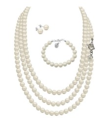 Set Collar Triple Aretes Pulsera Zvezda Plata 0.925 Mujer Crema