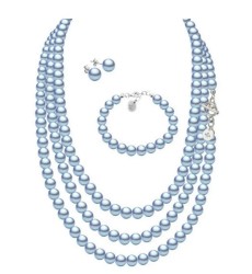 Set Collar Triple Aretes Pulsera Zvezda Plata 0.925 Mujer Azul