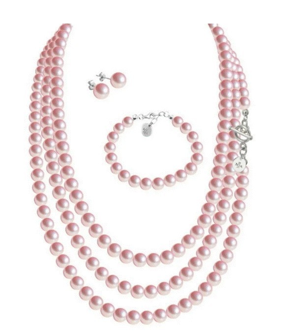 Set Collar Triple Aretes Pulsera Zvezda Plata 0.925 Mujer Rosa claro