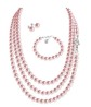 Set Collar Triple Aretes Pulsera Zvezda Plata 0.925 Mujer Rosa claro