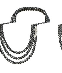 Set Collar Triple Aretes Pulsera Zvezda Plata 0.925 Mujer Negro
