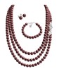 Set Collar Triple Aretes Pulsera Zvezda Plata 0.925 Mujer Vino