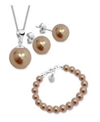 Collar aretes y pulsera Perlas de cristal Oro Rosa plata .925 Zvezda