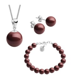 Set Collar Dije Perla Arete Pulsera Zvezda Plata 0.925 Mujer Vino