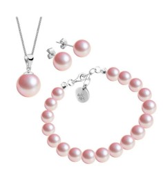Collar aretes y pulsera Perlas de cristal Rosa Claro plata .925 Zvezda