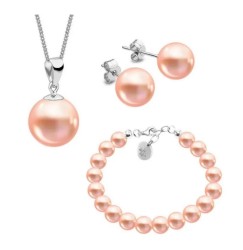Set Collar Dije Perla Arete Pulsera Zvezda Plata 0.925 Mujer Beige