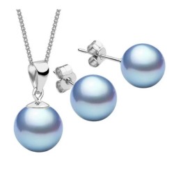 Set Collar Dije Perla Aretes Poste Zvezda Plata 0.925 Mujer Azul