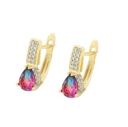 Aretes Gota Cristal Austriaco Multicolor Oro 14K Laminado Dorado