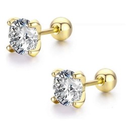 Broqueles Cristal Oro 14k Laminado Bolita Blanco