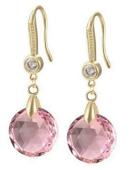 Aretes Para Dama Cristal Cristal Oro 14k Laminado Rosa