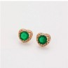 Aretes Broquel Corazón Esmeralda Cristales Oro 18K Laminado Dorado