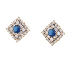 Aretes Dama Rombo Cristales y Zafiro Oro 18K Laminado Dorado