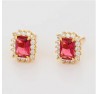 Aretes Vintage Dama Con Rubí Y Cristales Oro 14k Laminado Dorado