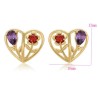 Aretes Corazón Flores Amatista Granate Oro 14K Laminado Dorado