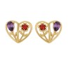 Aretes Corazón Flores Amatista Granate Oro 14K Laminado Dorado