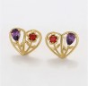 Aretes Corazón Flores Amatista Granate Oro 14K Laminado Dorado