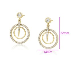 Aretes Péndulo Colgantes Con Cristales Oro 14K Laminado Dorado