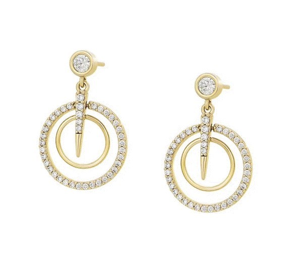 Aretes Péndulo Colgantes Con Cristales Oro 14K Laminado Dorado