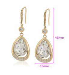 Aretes Colgantes Gota Cristales Austriacos Oro 14K Laminado Dorado