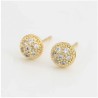 Aretes Broquel Bola de Fuego Cristales Oro 14K Laminado Dorado