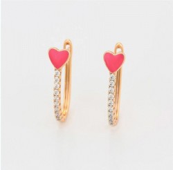 Arracadas Cristales Austriacos Corazón Rosa Oro 18K Laminado Dorado