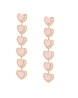 Aretes Largos Corazón Ópalo Rosa Cristales Oro 18K Laminado Dorado