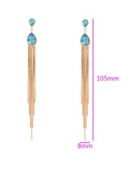 Aretes Colgantes Largos Gota Aquamarina Oro 18K Laminado Dorado