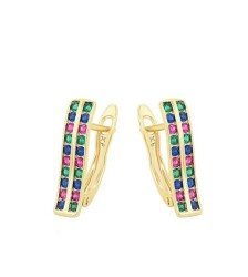 Aretes Dama Churumbela Zafiro, Rubí y Esmeralda Oro 14K Lam Dorado