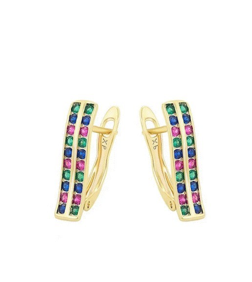 Aretes Dama Churumbela Zafiro, Rubí y Esmeralda Oro 14K Lam Dorado