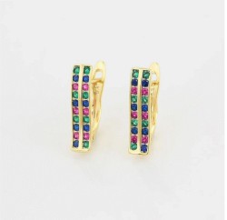 Aretes Dama Churumbela Zafiro, Rubí y Esmeralda Oro 14K Lam Dorado