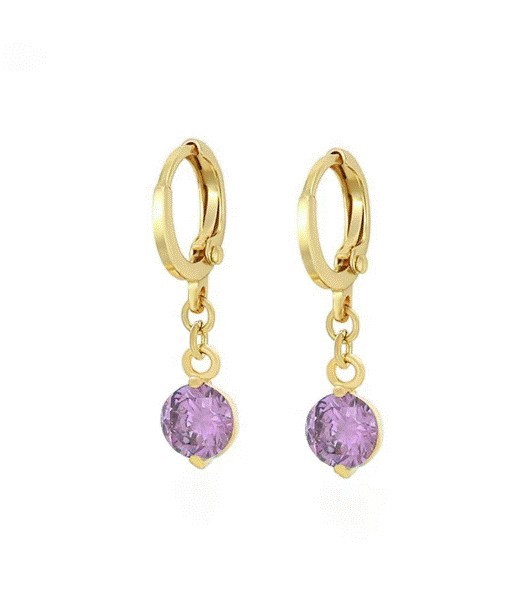 Aretes Con Esmeralda, Amatista, Rubí, Swarovski Oro 14K Lam Violeta